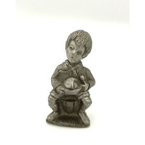 Miniature BDA Pewter Boy Figurine Sitting on a Bucket 2.5"